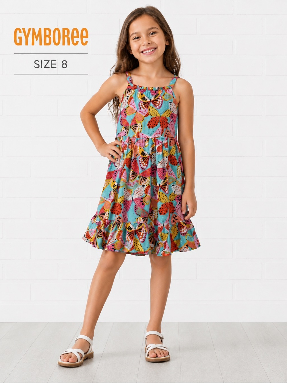 Gymboree Girls Butterfly Print Sundress Size 8 Colorful Summer Dress